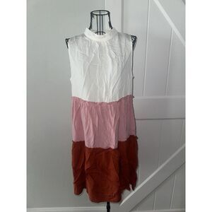 Mock Neck Tiered Tank Dress Elings Medium Boho Keyhole Closure Muted Gypsy EUC